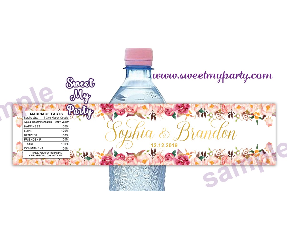 Floral water bottle labels for wedding,Blush water bottle labels, (31d)